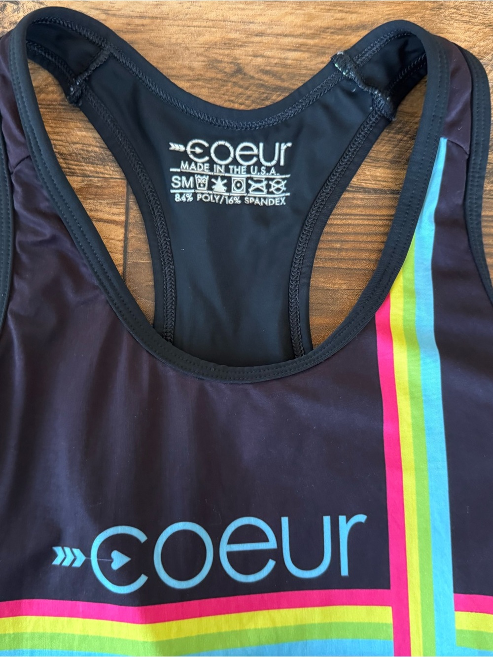 Coeur Athletic Tank Top Small Rainbow Geometric Racerback Cycling Running